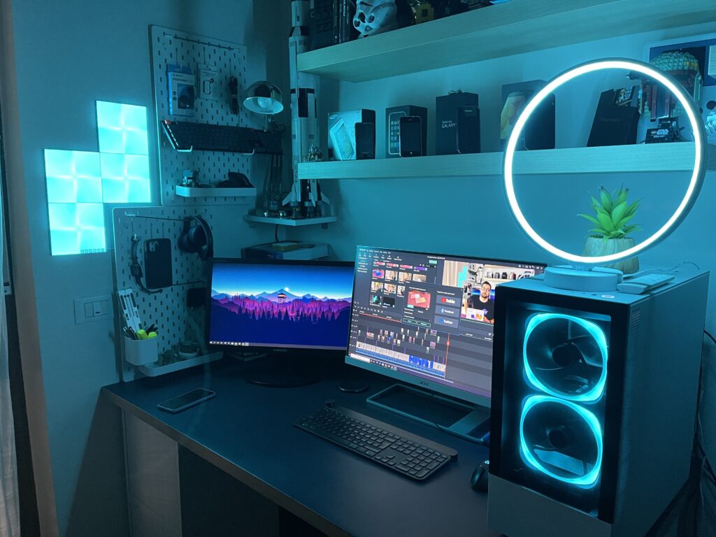 revisión del lienzo nanoleaf: en uso en una estación de PC para juegos